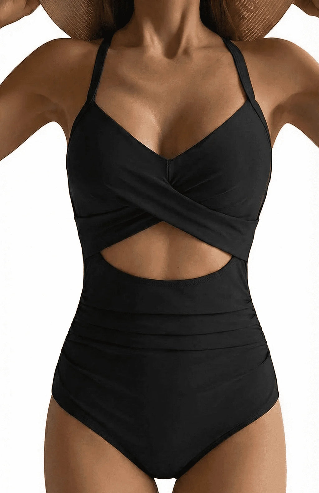Women'S One Piece Swimsuits Tummy Control Cutout High Waisted Bathing Suit Wrap Tie Back 1 Piece Swimsuit