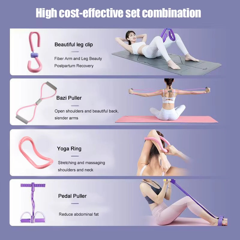 4/5Pcs a Yoga Fitness Set-Includes Foot Stretchers, Leg Beauty Clips, Jump Rope, Yoga Rings, 8-Shaped Stretchers, Resistance