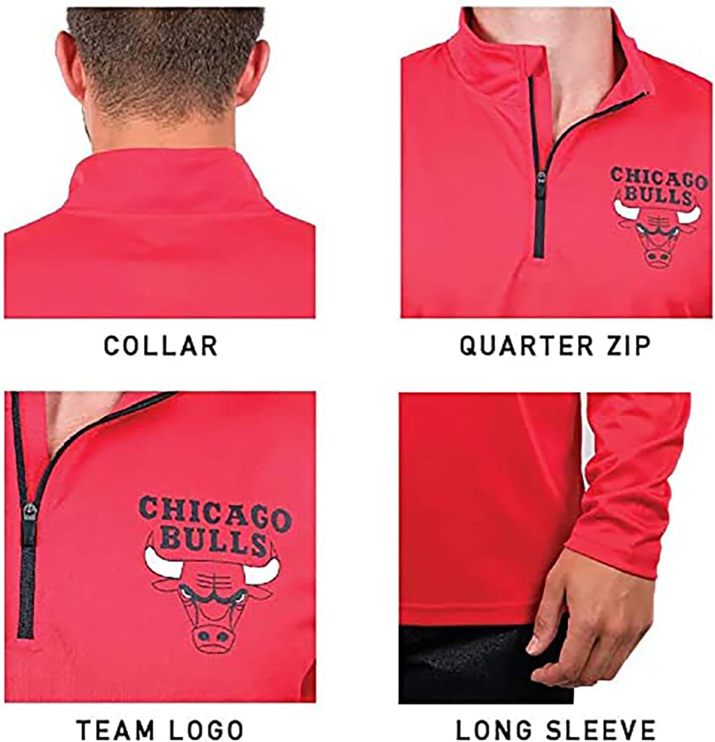 Mens NBA Official Quarter Zip Long Sleeve Pullover T-Shirt